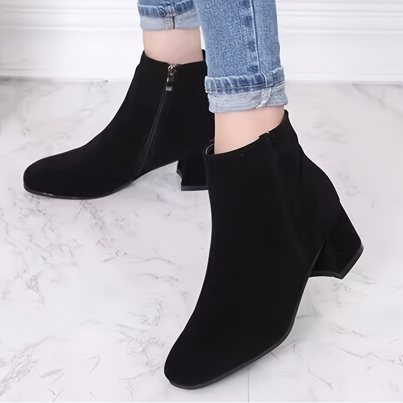 Freya - Elegant block heel ankle boots with side zipper