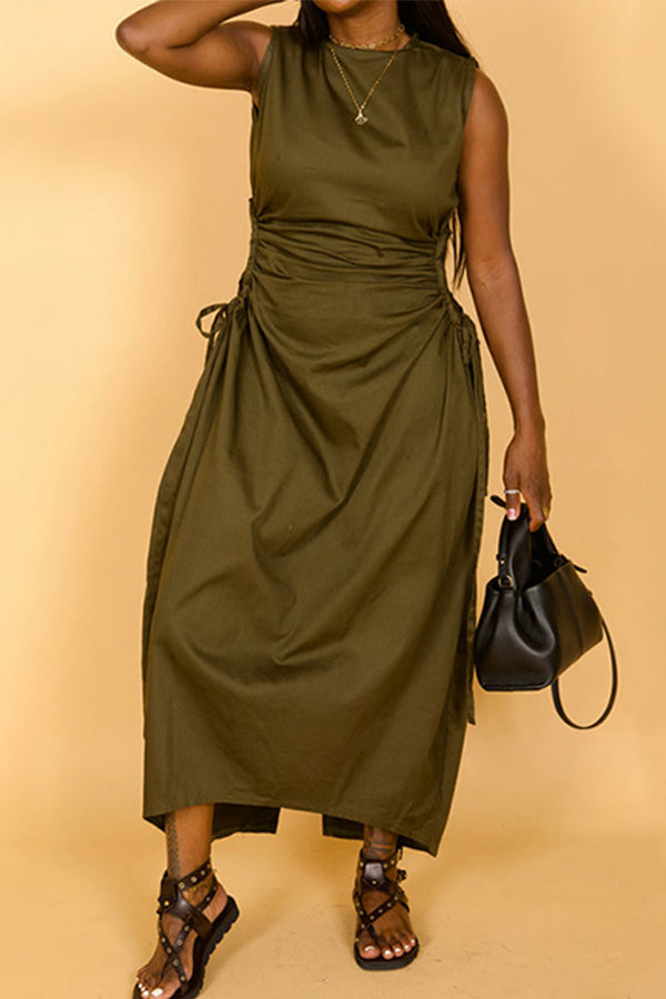 Rochie vintage plisată cu șnur la modă