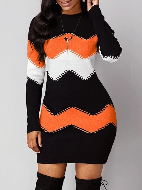 Isadora - Fashionable printed slim-fit bodycon knit dress