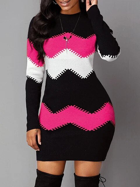 Isadora - Fashionable printed slim-fit bodycon knit dress