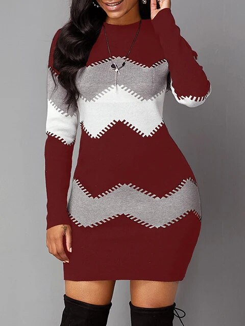 Isadora - Fashionable printed slim-fit bodycon knit dress