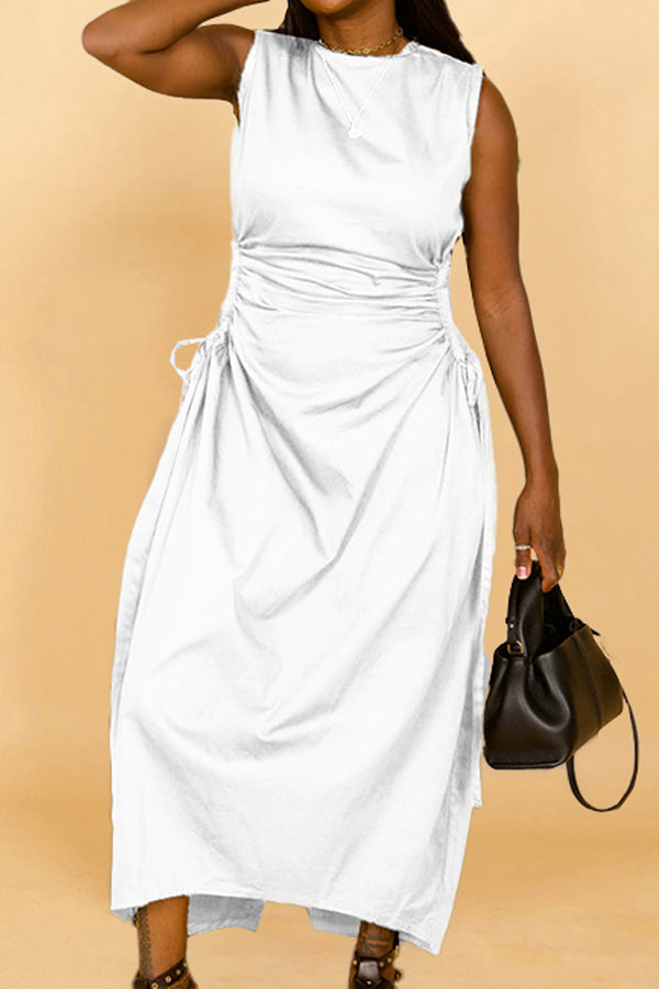 Rochie vintage plisată cu șnur la modă