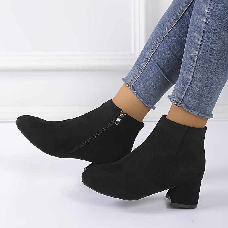 Freya - Elegant block heel ankle boots with side zipper