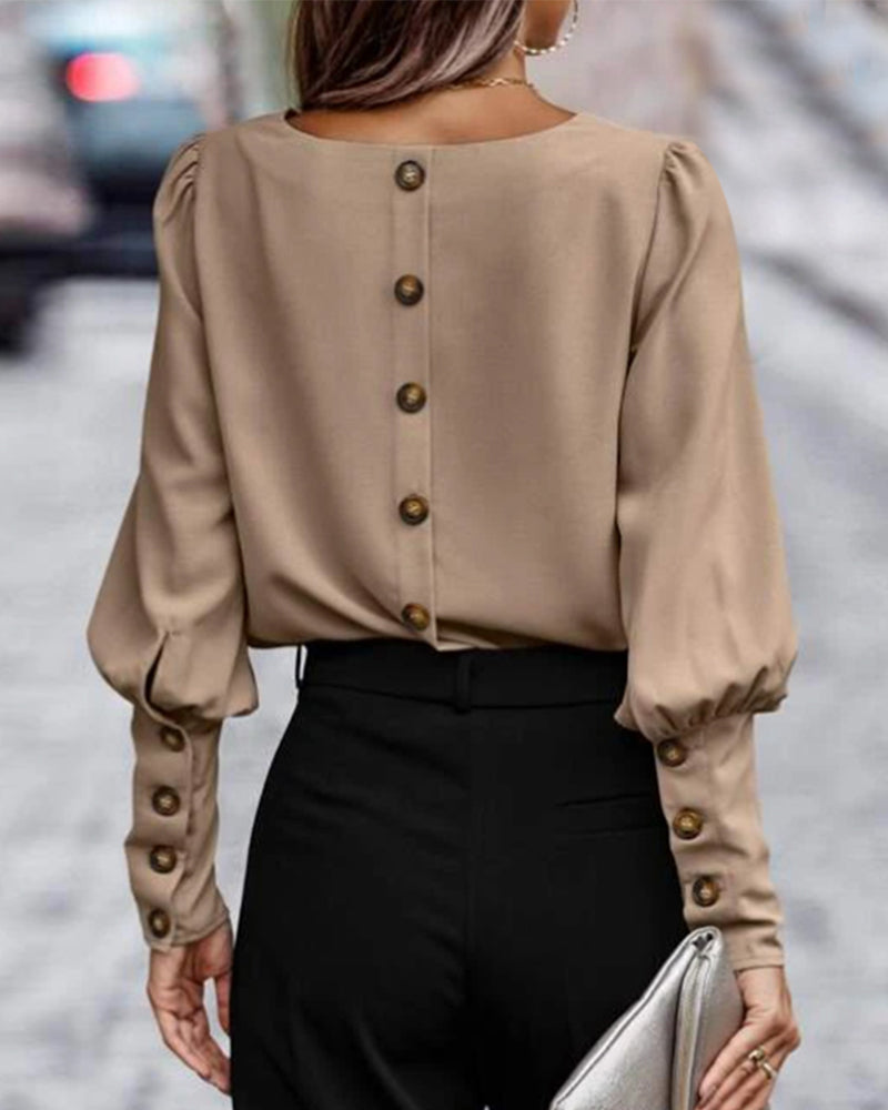 Plain blouse with lantern sleeve