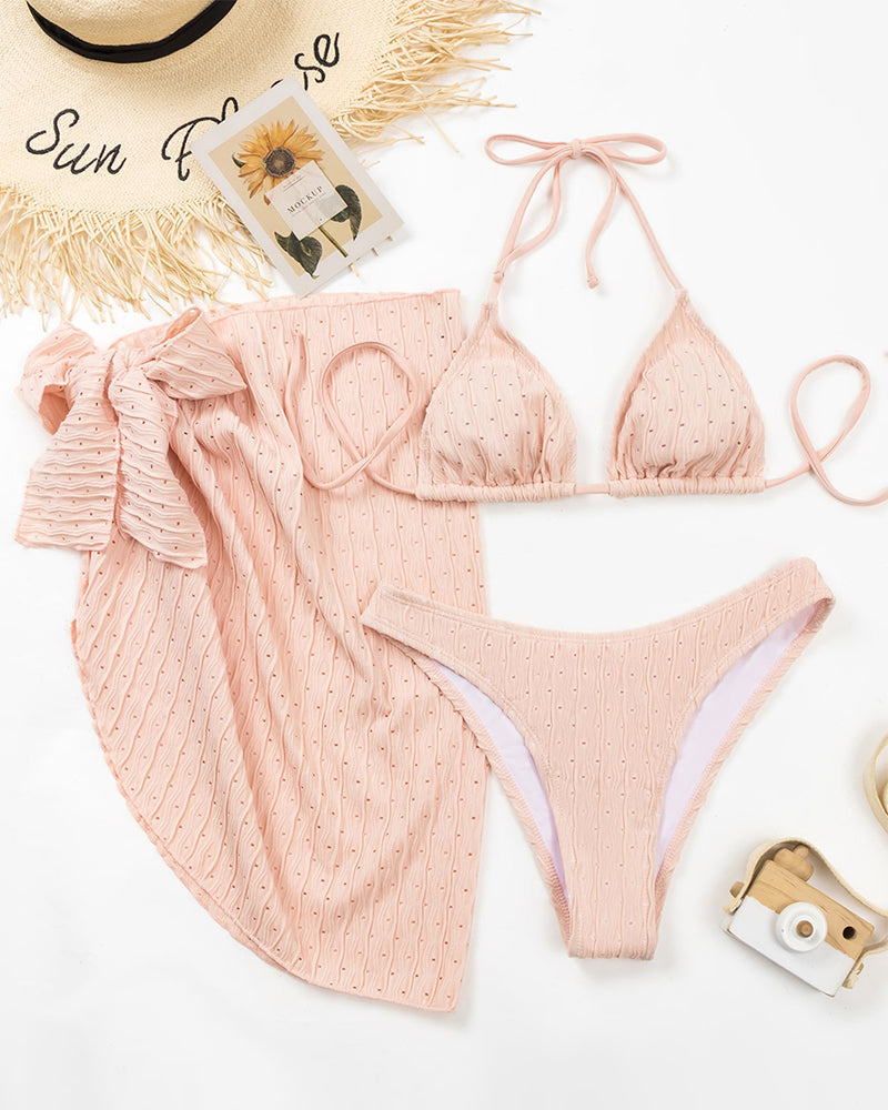 Costum de baie sexy din trei piese de culoare uni