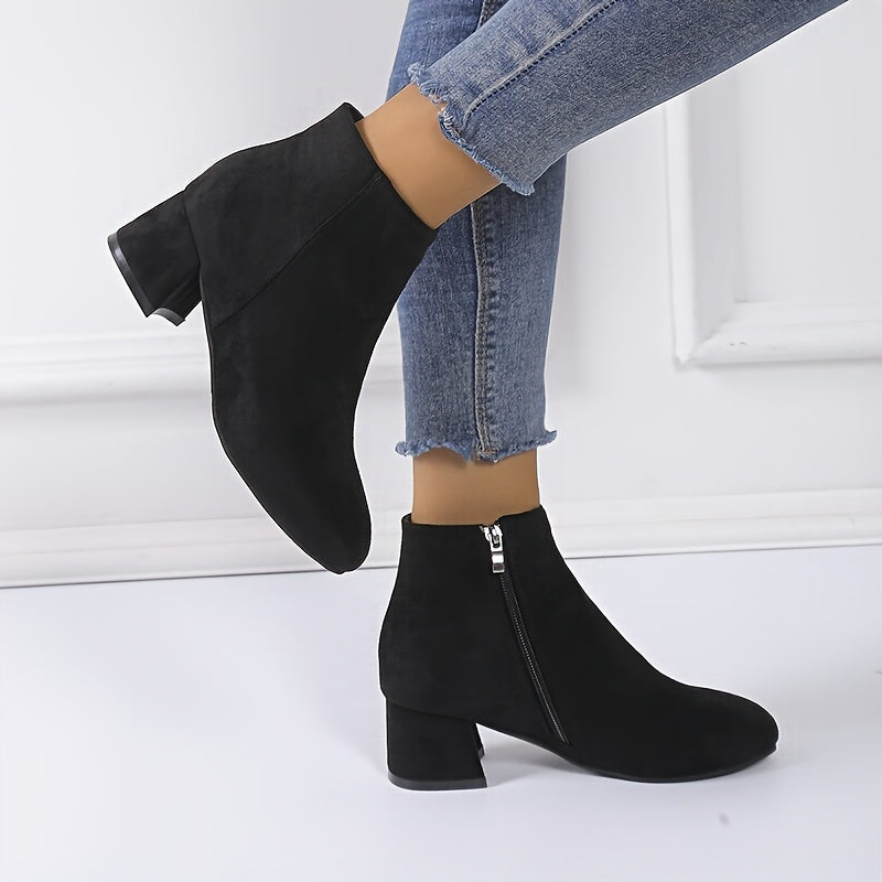 Freya - Elegant block heel ankle boots with side zipper