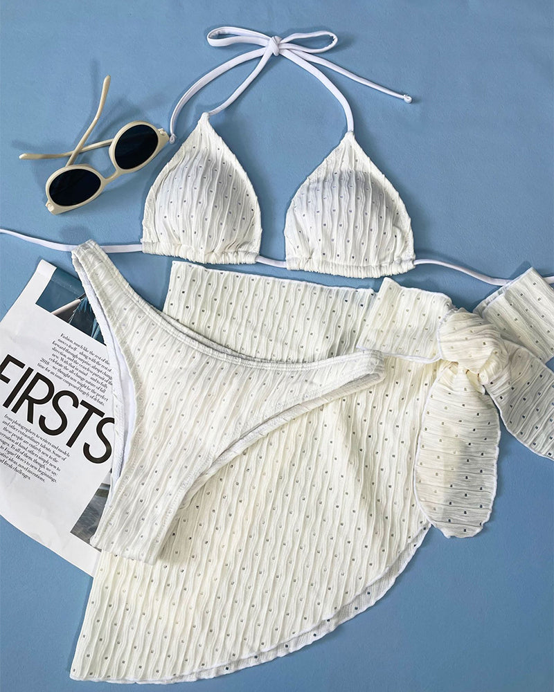 Costum de baie sexy din trei piese de culoare uni