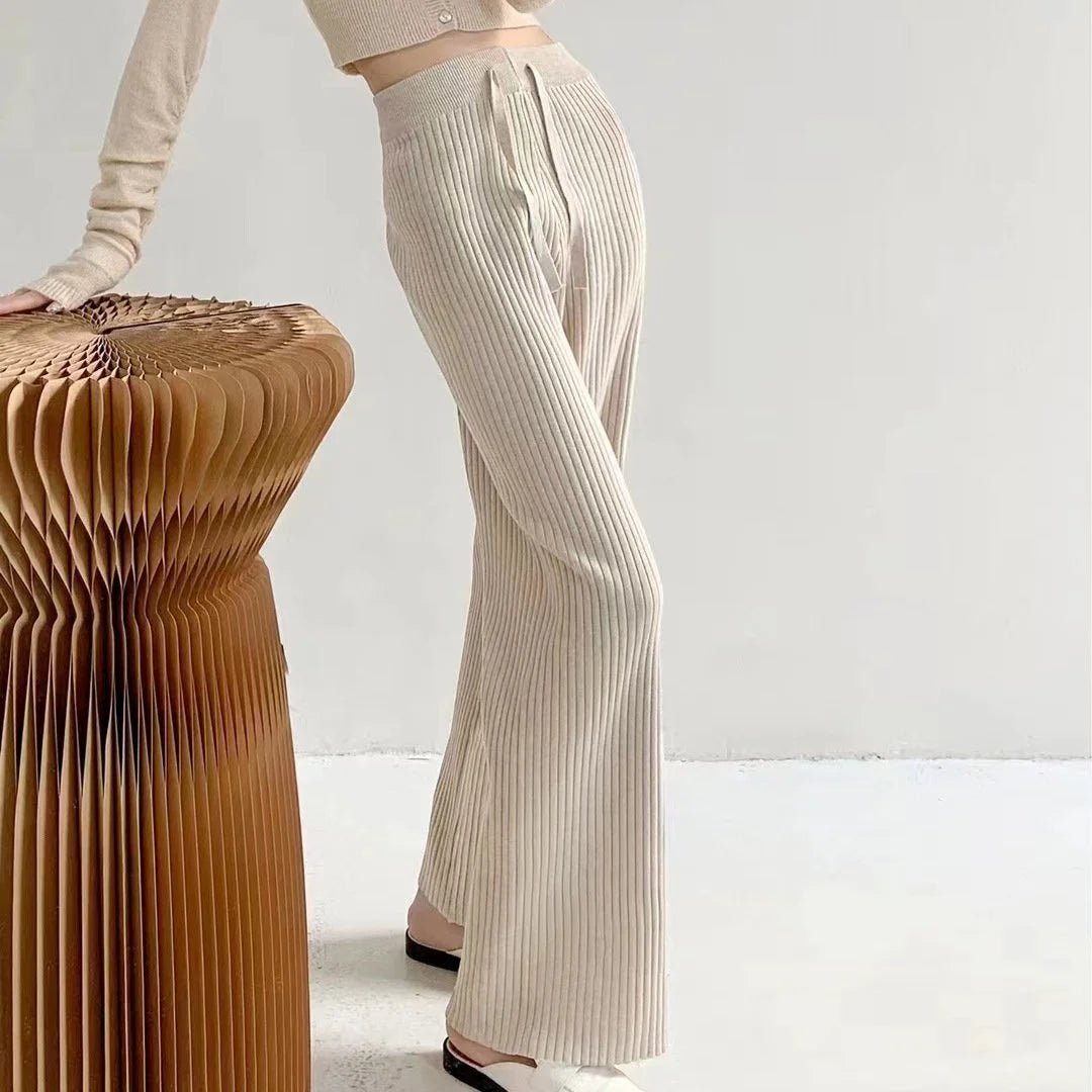 Anja - Relaxed striped knitted trousers with wide legs