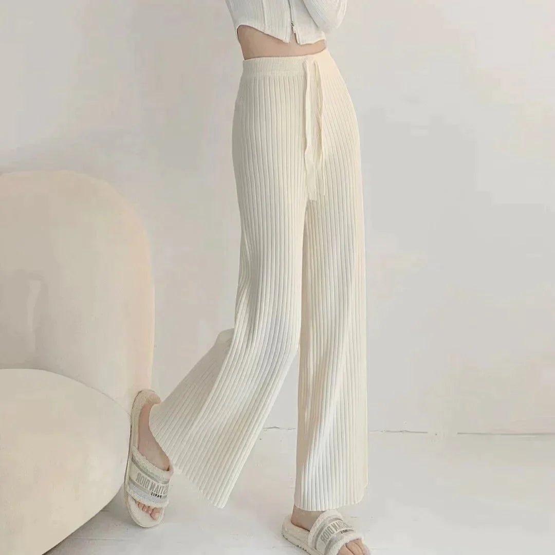 Anja - Relaxed striped knitted trousers with wide legs