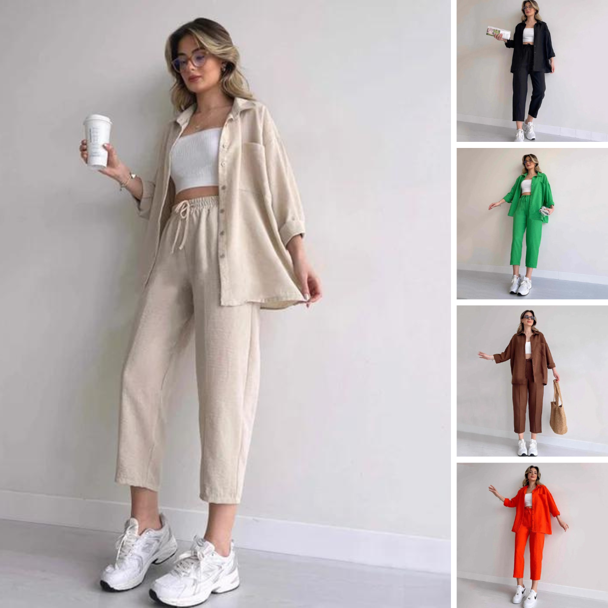 Lorah - Casual loose shirt Coat sporty pants Two-piece suit