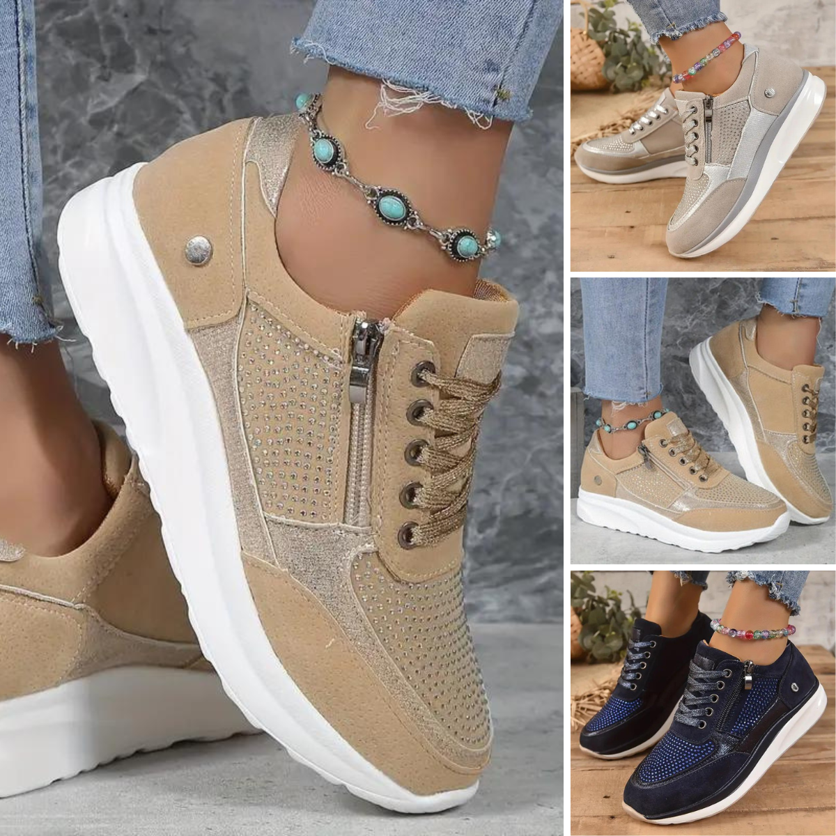 Ricci - Adidași cu pană din cristal strălucitor șireturi groase