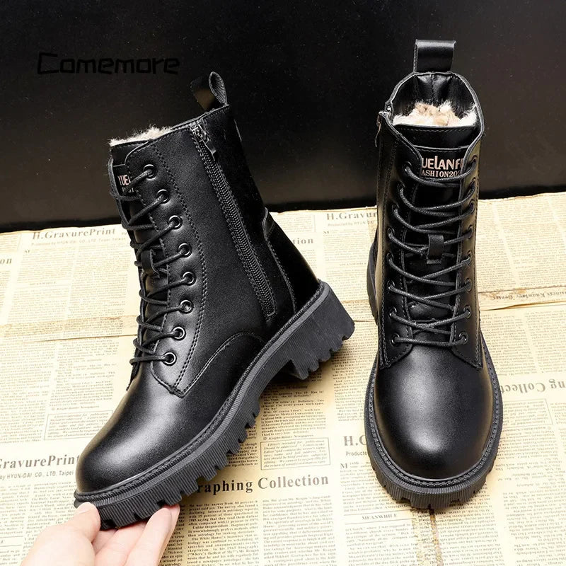 Daphne - Black winter leather boots