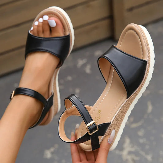 Zephyrine - Ankle buckle thick sole wedges sandals