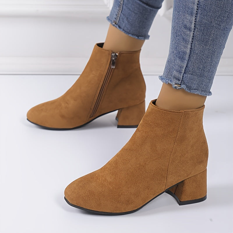 Freya - Elegant block heel ankle boots with side zipper