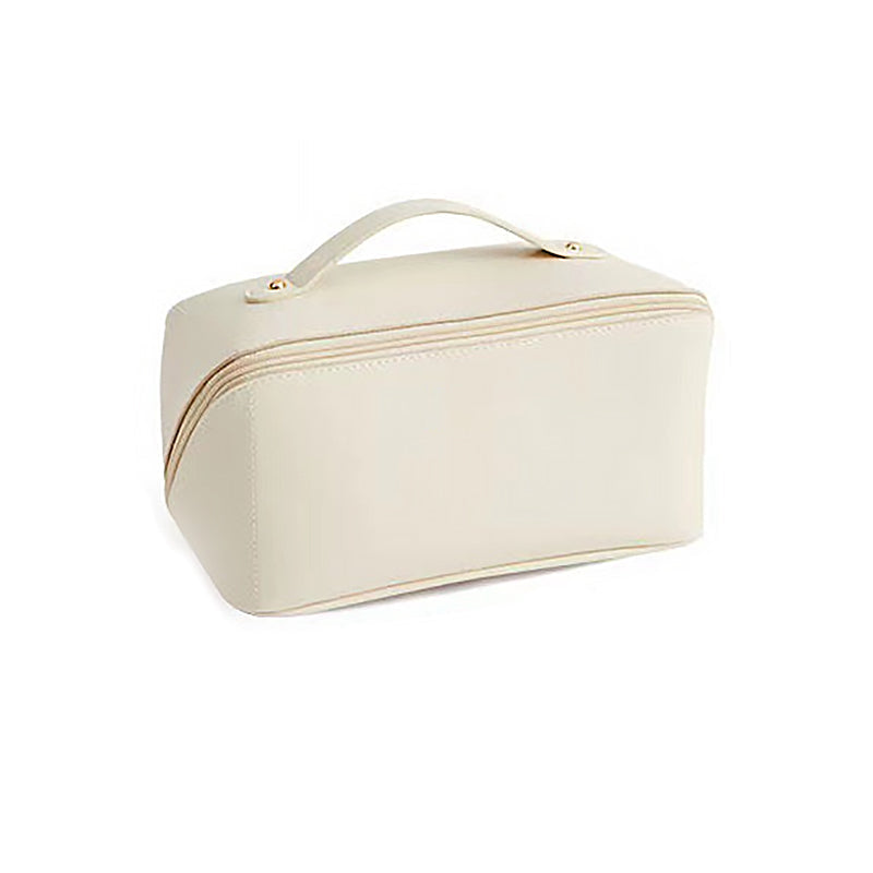 Portable leather travel cosmetic bag