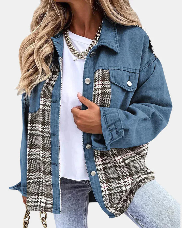 Olivia | Checkered Denim Jacket