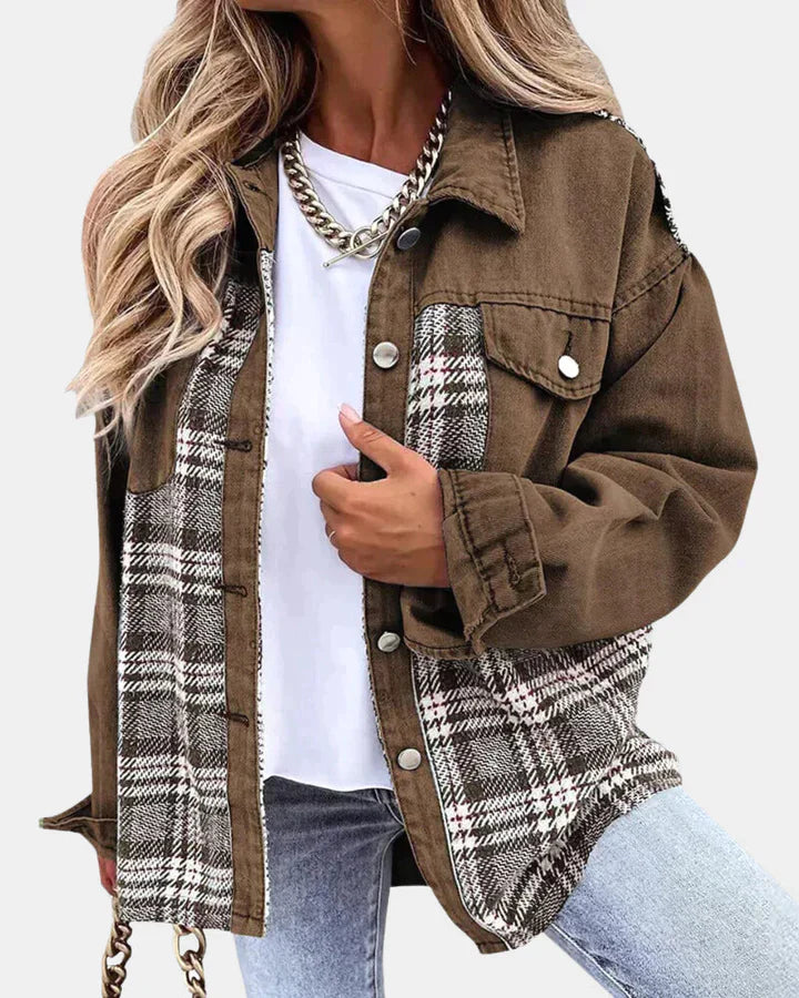 Olivia | Checkered Denim Jacket