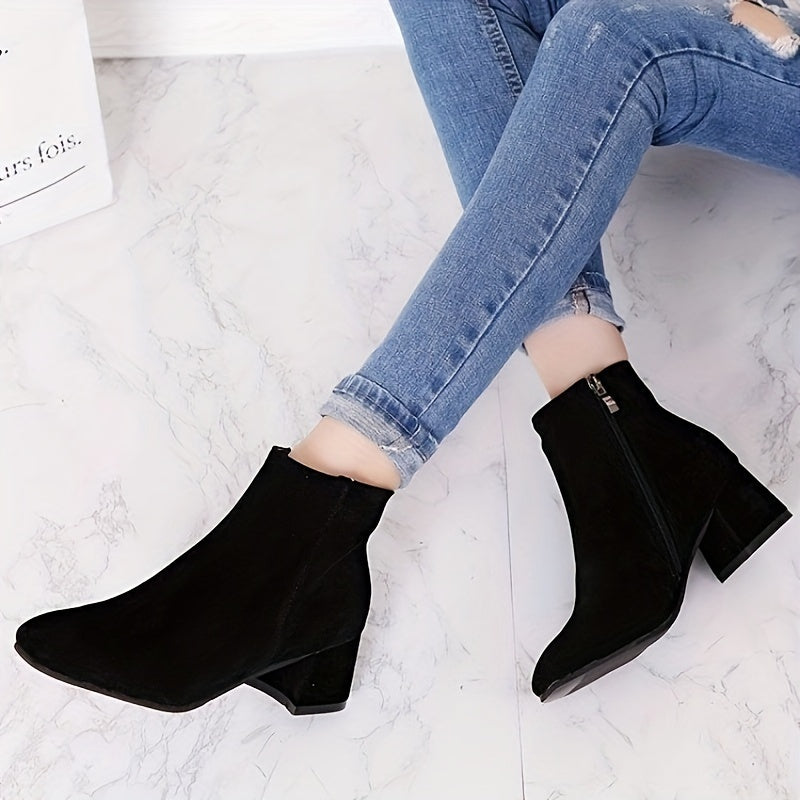 Freya - Elegant block heel ankle boots with side zipper
