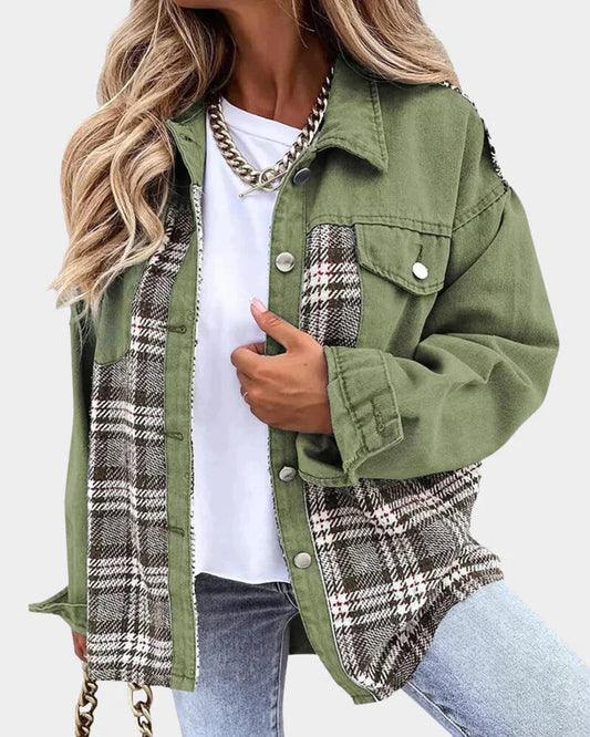 Olivia | Checkered Denim Jacket