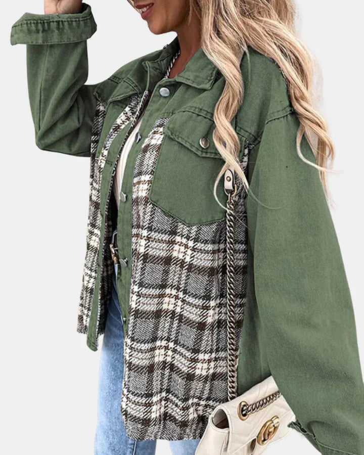 Olivia | Checkered Denim Jacket