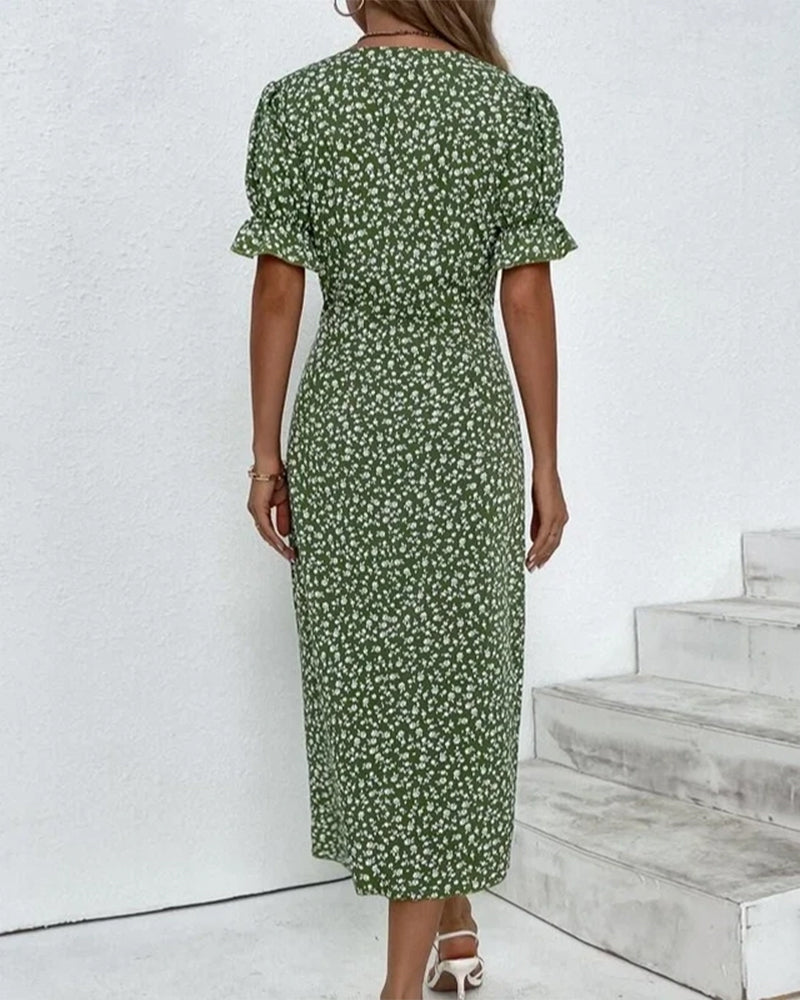 Floral print dress with short sleeves