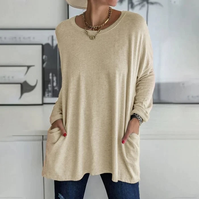 Cariel - Fashion Tunic Top Bag Loose Round Neck Long Sleeve
