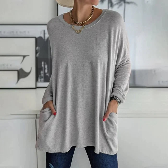 Cariel - Fashion Tunic Top Bag Loose Round Neck Long Sleeve