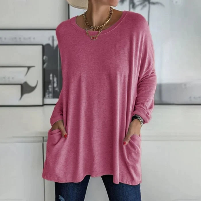 Cariel - Fashion Tunic Top Bag Loose Round Neck Long Sleeve