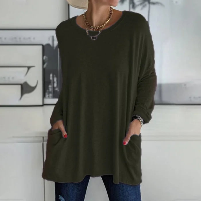 Cariel - Fashion Tunic Top Bag Loose Round Neck Long Sleeve