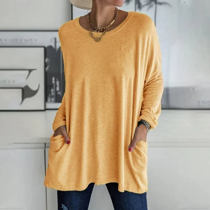 Cariel - Fashion Tunic Top Bag Loose Round Neck Long Sleeve