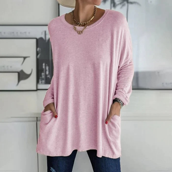 Cariel - Fashion Tunic Top Bag Loose Round Neck Long Sleeve