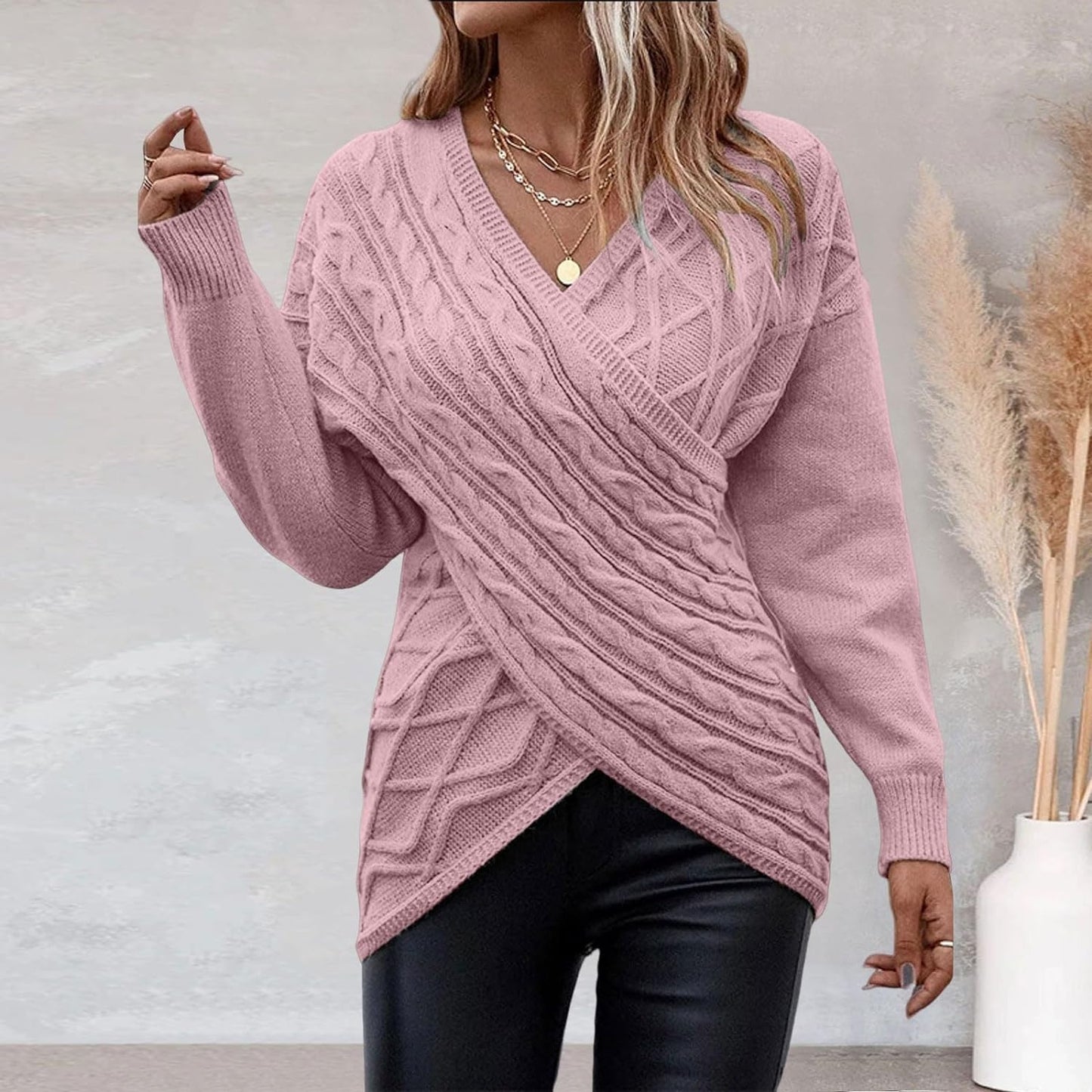 Single Colored V-Neck and Long Sleeve Pullovers