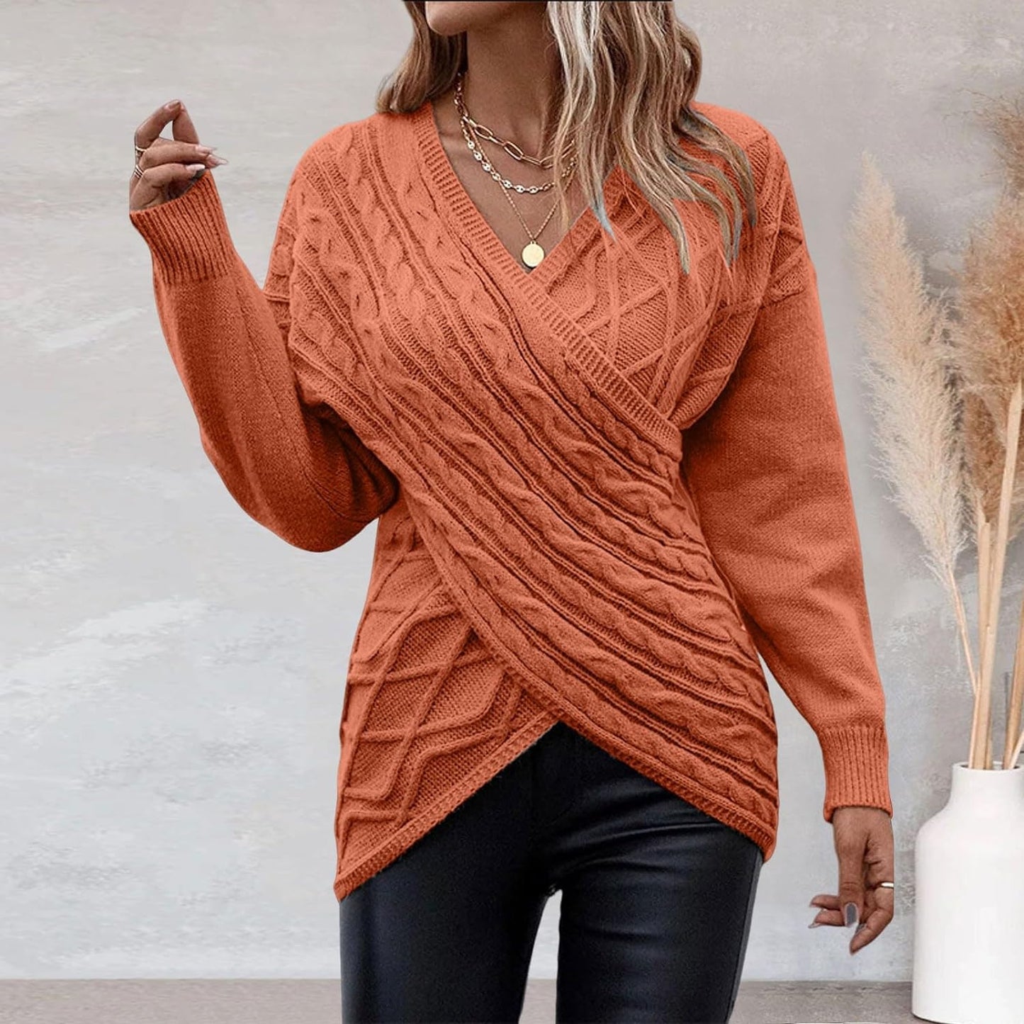 Single Colored V-Neck and Long Sleeve Pullovers