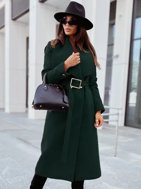 Camilla - The new simple long sleeve button V-neck belt fleece coat
