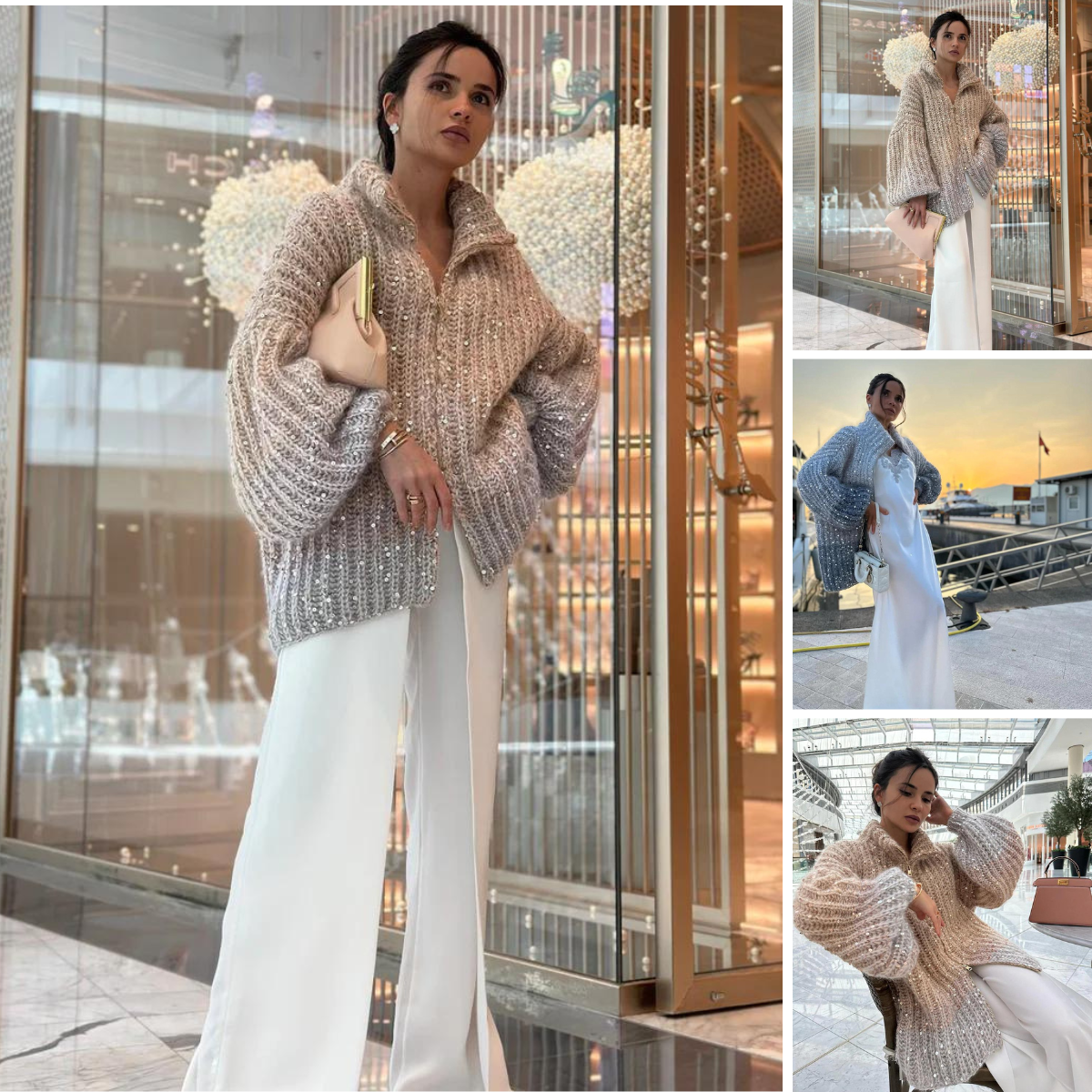 Selina - The elegant glittery silk cardigan sweater