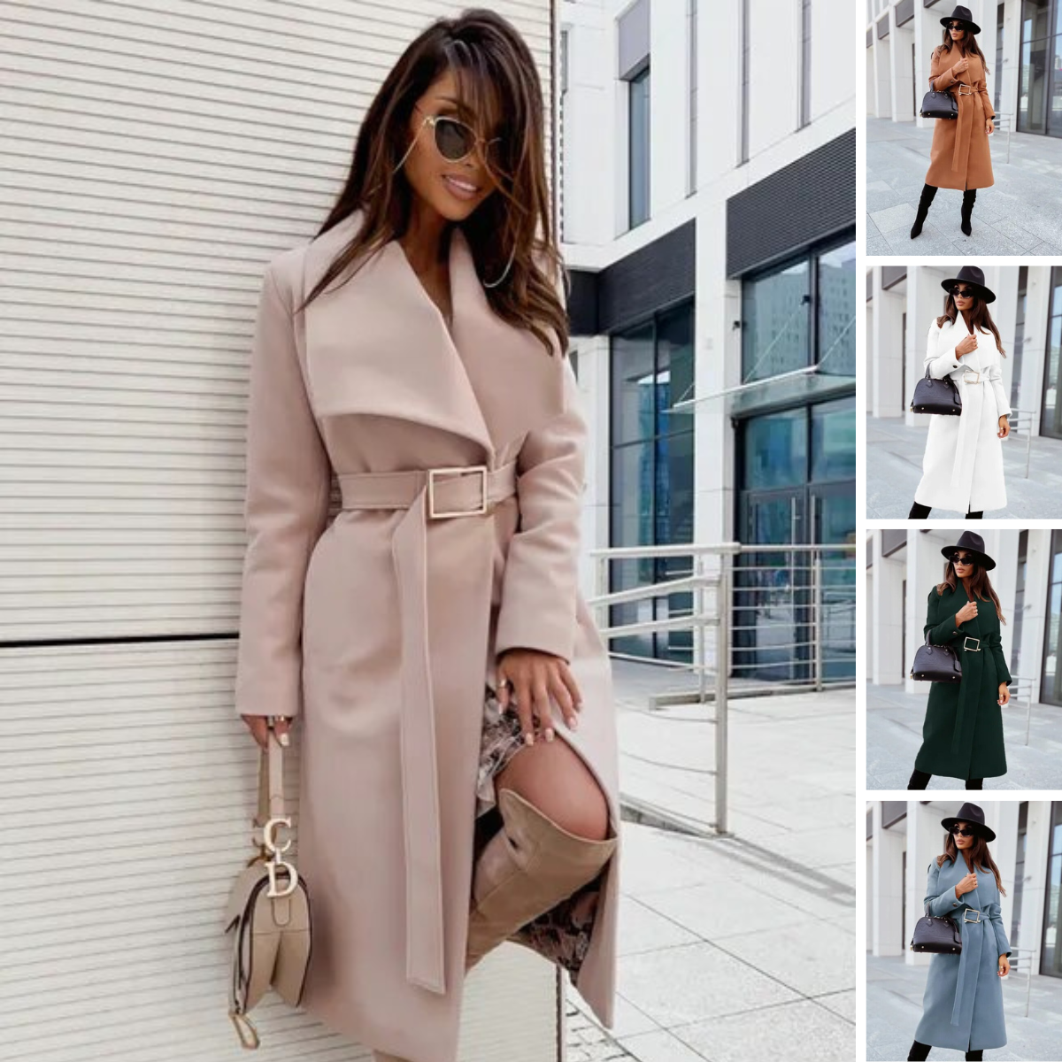 Camilla - The new simple long sleeve button V-neck belt fleece coat