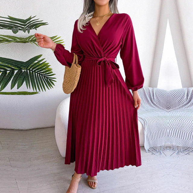 Lena - fashion pleated V-neck long dress for summer 2024