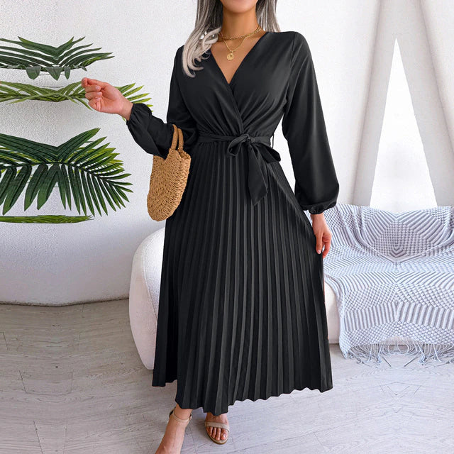 Lena - fashion pleated V-neck long dress for summer 2024