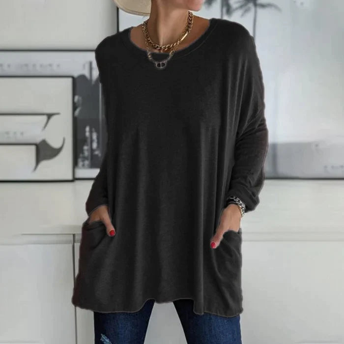 Cariel - Fashion Tunic Top Bag Loose Round Neck Long Sleeve