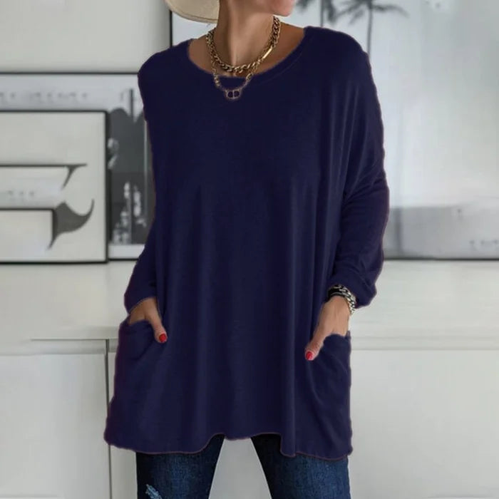 Cariel - Fashion Tunic Top Bag Loose Round Neck Long Sleeve