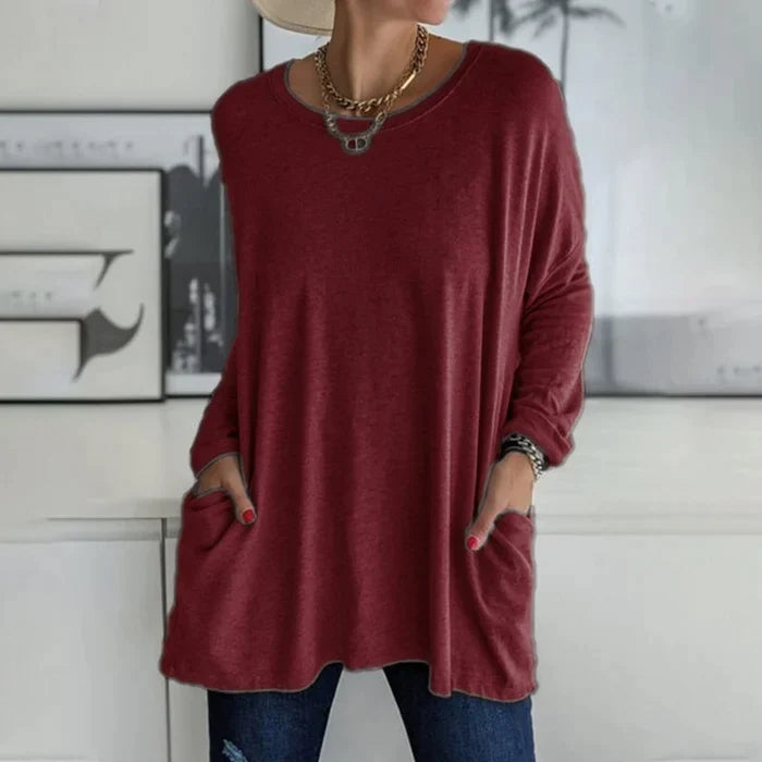 Cariel - Fashion Tunic Top Bag Loose Round Neck Long Sleeve