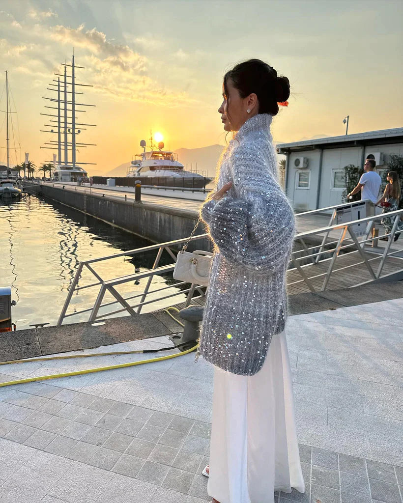 Selina - The elegant glittery silk cardigan sweater