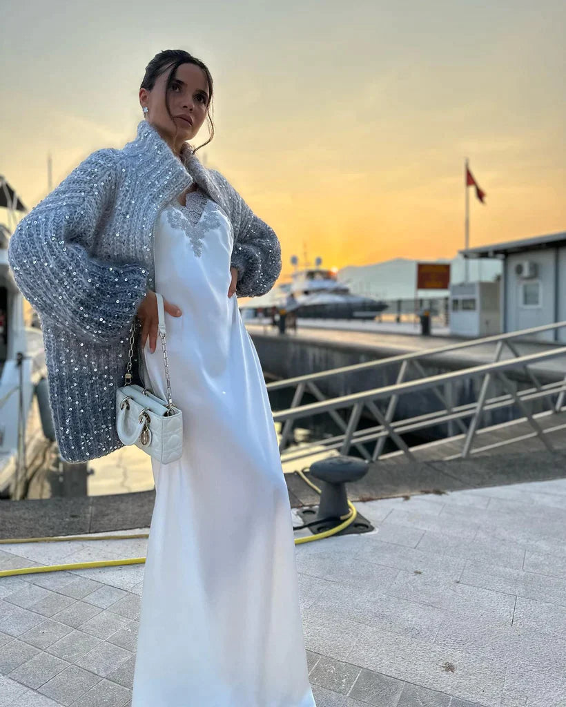 Selina - The elegant glittery silk cardigan sweater