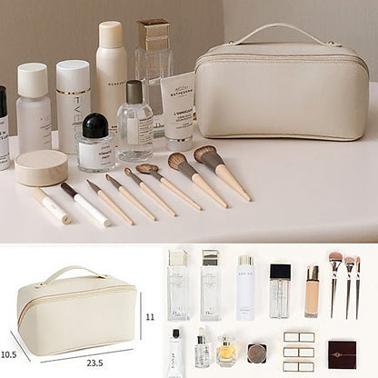 Portable leather travel cosmetic bag