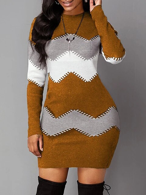 Isadora - Fashionable printed slim-fit bodycon knit dress