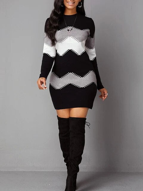 Isadora - Fashionable printed slim-fit bodycon knit dress