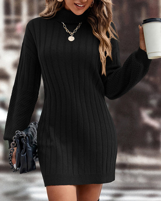 High-necked solid-coloured sweater dress