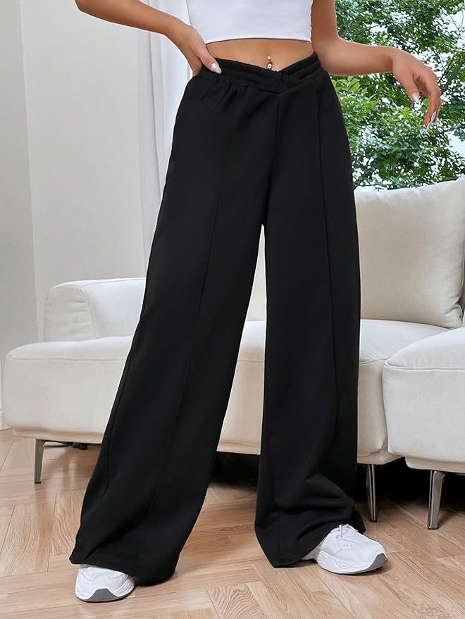 Elasticated waist Wide trouser legs