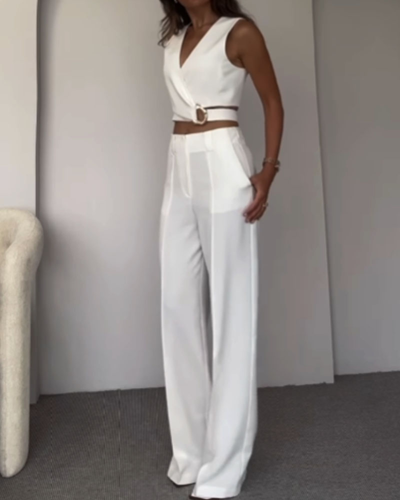 Olivia | Linen Crop Top and Long Pants