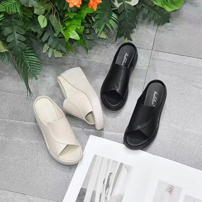 Women's Italian Soft Leather Platform Slippers